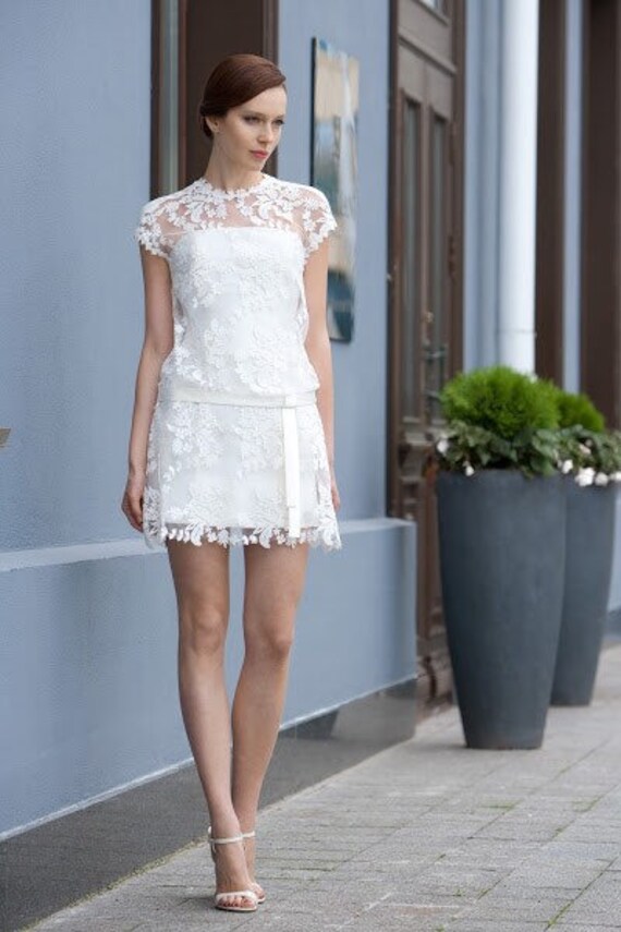 Boho Wedding Dress Short Wedding Dress Ivory Cotton Lace Etsy