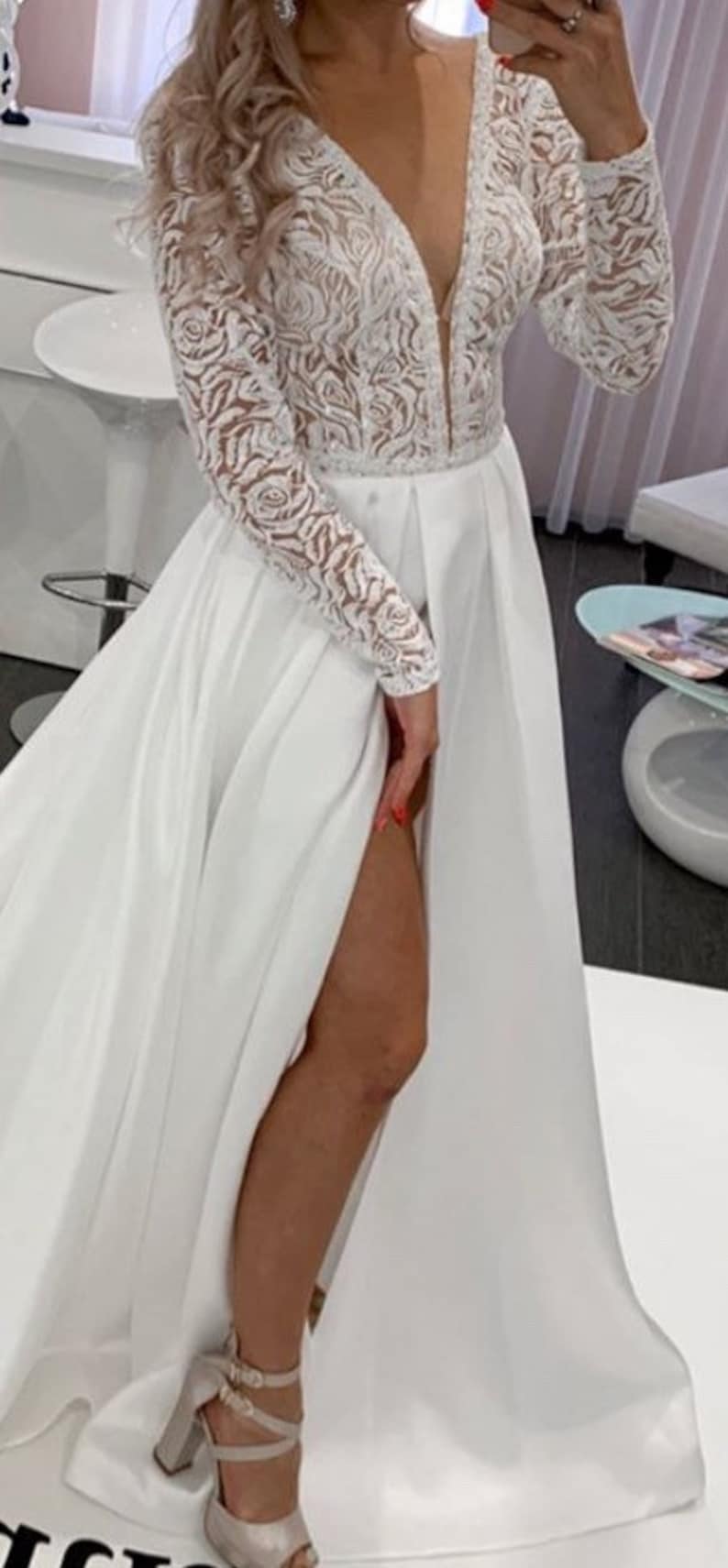 long lace dress with slit