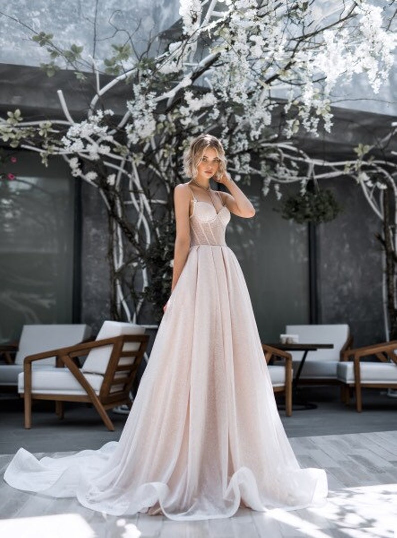 Stylish Elegant Wedding Dress Ivory Blush Illuminations Lace Etsy