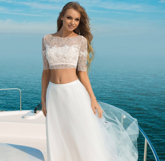 Lace Top Modern Sexy Simple Tulle Long Skirt Wedding Dress Etsy
