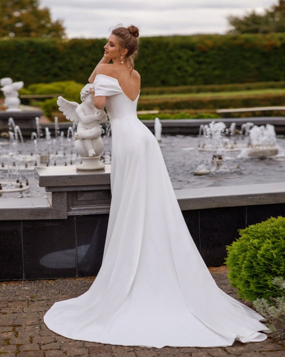 Simple Modern Satin Ivory Wedding Dress ...