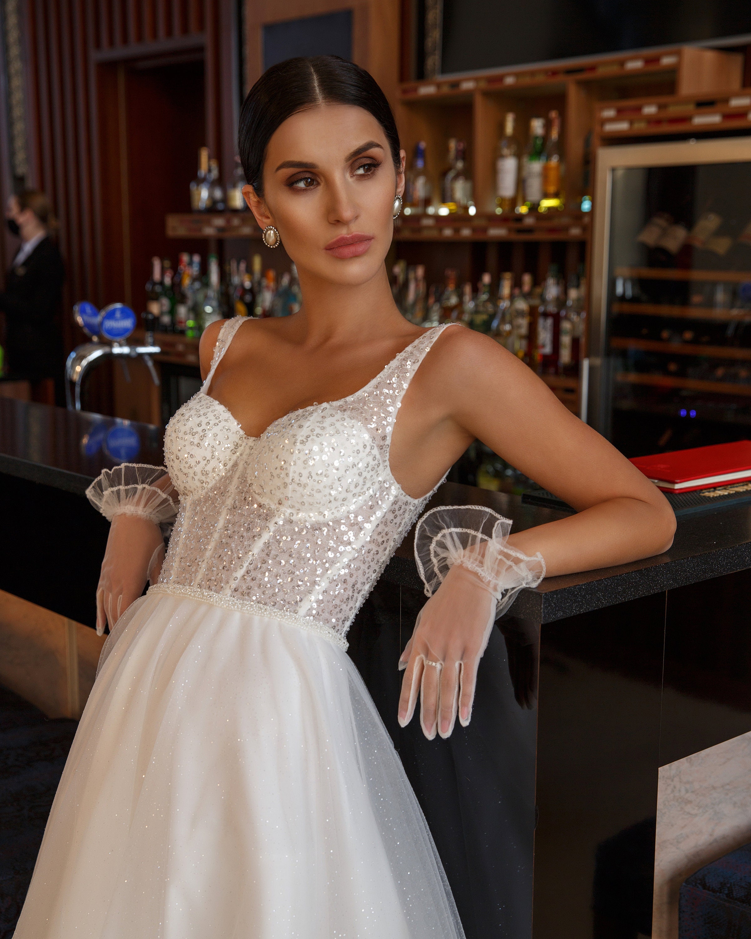 Boho Lace Wedding Dress Fit and Flare Tulle Lace Bridal Gown