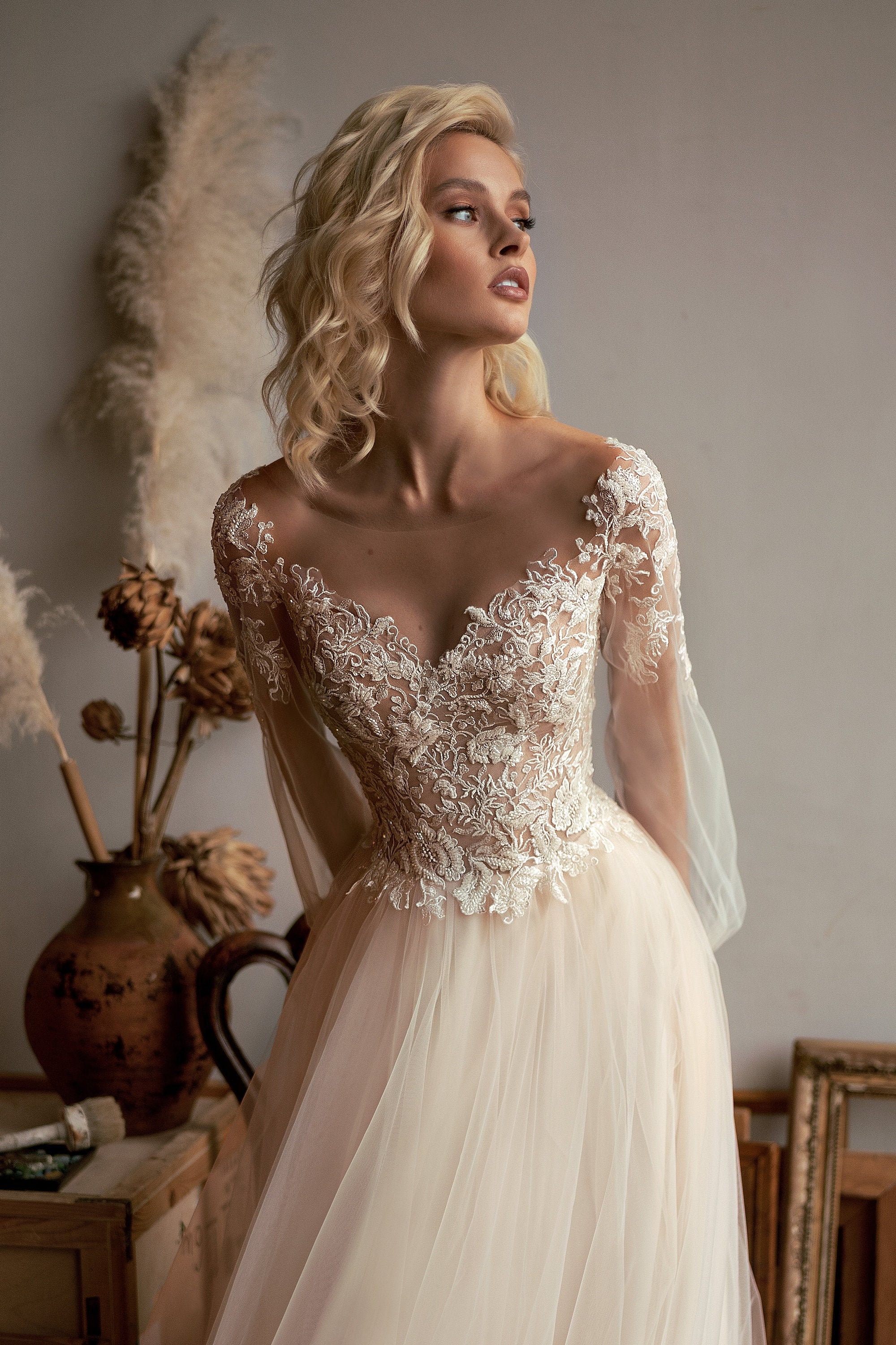 boho tulle wedding dress