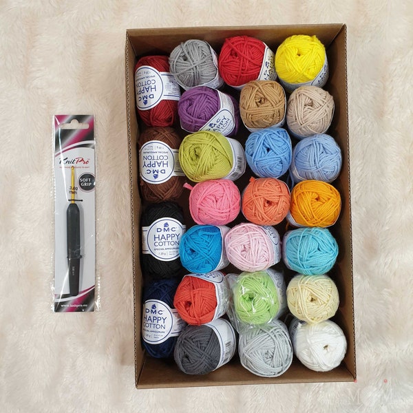 25 pelotes de fil DMC Happy Cotton + crochet