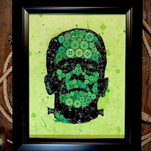 Frankenstein button art, Frankenstein’s monster art, Mary Shelley’s Frankenstein, monster art