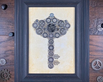 Skeleton key button art, skeleton key wall art, industrial skeleton key, steampunk skeleton key