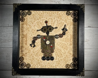 Steampunk robot button art