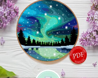 Vividy Household DIY Beautiful Aurora Landscape Diamond Painting Kit Cross Stitch Kit Cross-Stitch