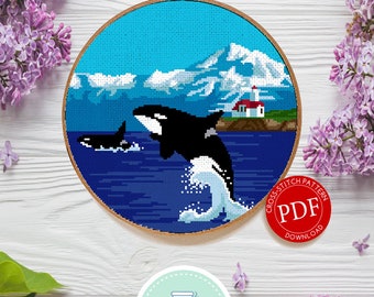 Patos Island Light Washington | Digitaal downloaden | Rond kruissteekpatroon |