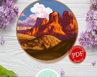 Sedona, Arizona | Digitaal downloaden | Rond kruissteekpatroon |
