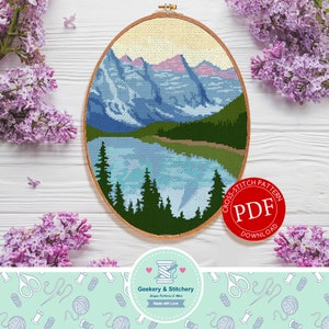 Moraine Lake, Alberta, Canada | Digital Download | Cross Stitch Pattern |