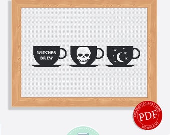 Witch Coffee Mugs | Digital Download | Cross Stitch Pattern |