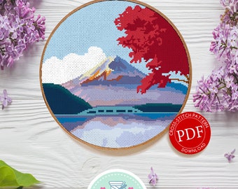 Mount Fuji | Digital Download | Round Cross Stitch Pattern |