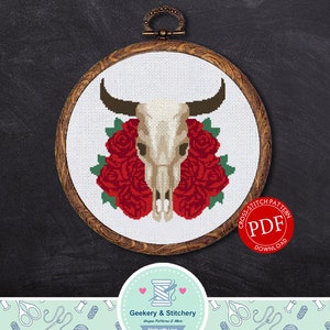 Bull Skull and Roses | Digital Download | Cross Stitch Pattern |
