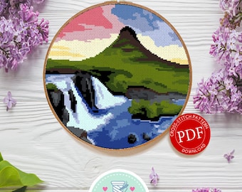 Kirkjufell, Iceland | Digital Download | Round Cross Stitch Pattern |