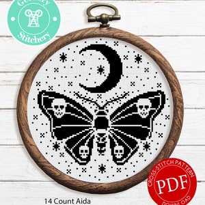 Witchy Skull Moth Cross-Stitch Pattern PDF