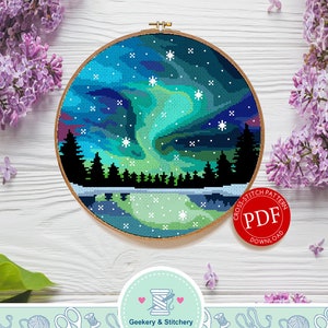 Aurora Forest | Digital Download | Round Cross Stitch Pattern |