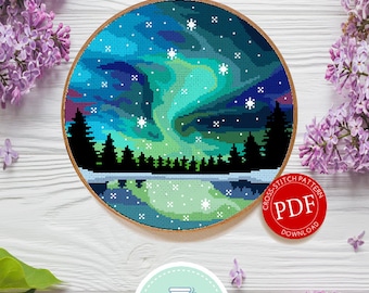 Aurora Forest | Digital Download | Round Cross Stitch Pattern |
