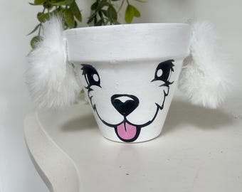 Dog face  head  plant flower pot fluffy ears terracotta
