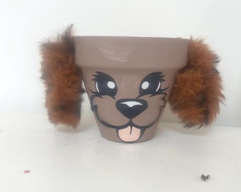 Plant pot   plant flower pot dog  fluffy ears terracotta