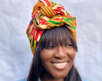 Wired Kente Headband: Wide Ankara Head Wrap, Boho Head Scarf