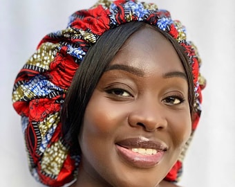 Extra Large Satin-Lined Ankara Bonnet: African Print Hair Protection