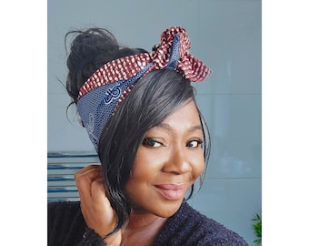Wired Headband: Boho African Print Hair Scarf, Dolly Bow Headwrap
