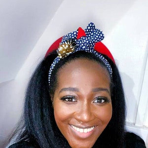 Xmas colours Wide headband, boho Head Scarf, Dolly Bow Headband, Wired Headwrap, Hair Scarf, blue African print headwrap, ankara headband