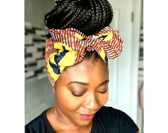 Wired Bow Headband: African Ankara Print Head Wrap, Boho Hair Scarf