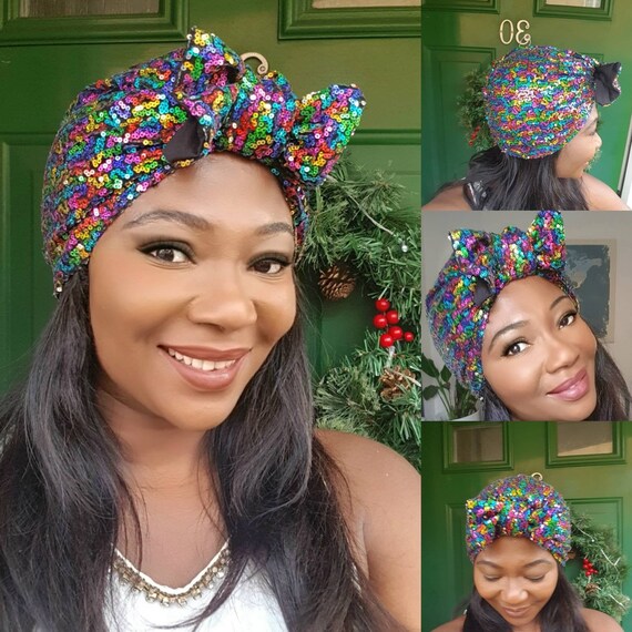 Gift for Her Elegant Sequin Turban Hat 