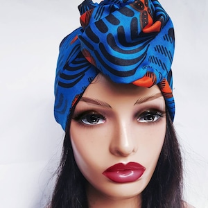 Head Wrap, Ankara scarf, African Scarf, blue African fabric, African Headwrap, Not Pre-Tied, Headwraps, Head Wrap
