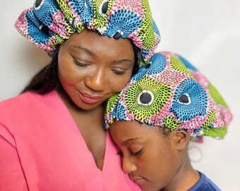 Ankara Satin Hair Bonnet: Adjustable Drawstring Sleeping Cap