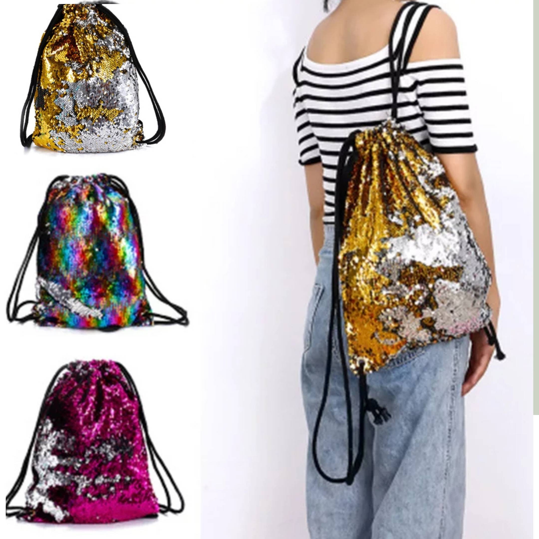 Fashion Women's Color Changing Sequins Drawstring Bag Outdoor Sports  Backpack - AliExpress