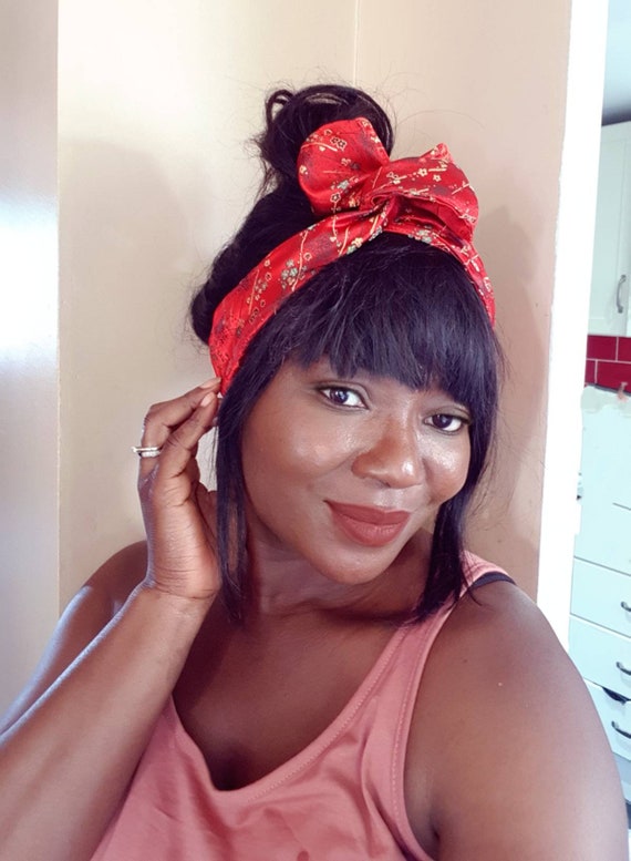 Wired Rockabilly Headband: Silky Twist Knot, Orange/red Oriental
