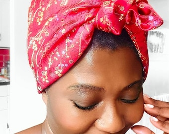 Wired Rockabilly Headband: Silky Twist Knot, Orange/Red Oriental Print