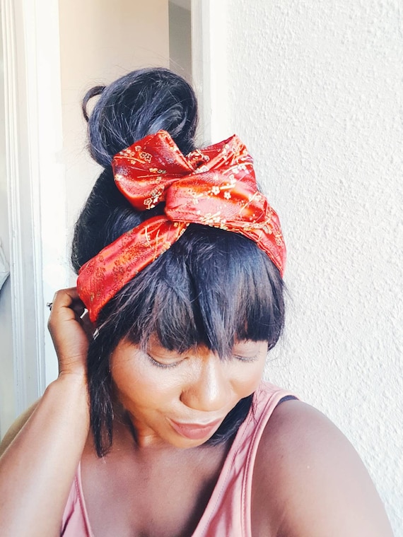 Wired Rockabilly Headband: Silky Twist Knot, Orange/red Oriental