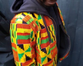Lekkie kurtki kente typu unisex, bluzki z afrykańskim nadrukiem, płaszcze Ankara, męskie ubrania w stylu etnicznym.