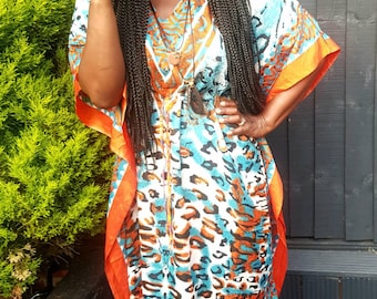 Bohemian Kaftan Dress: Eco Print Tunic Cover-Up