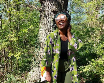 African Print Kimono Duster: Ankara Jacket with Pockets