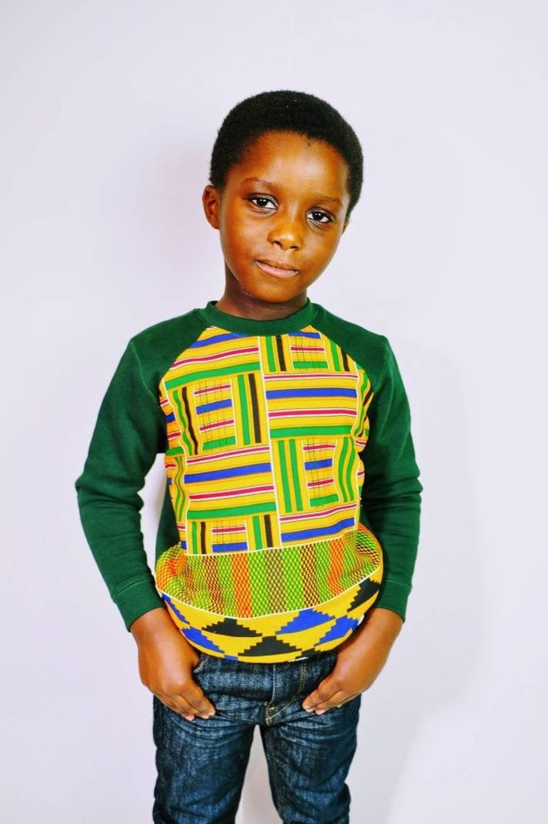 Kids ankara Sweatshirt, Africanprint Jumper Children Clothing Kente African Outfit winter Christmas Gift yellow green Blue Boys Girls image 1