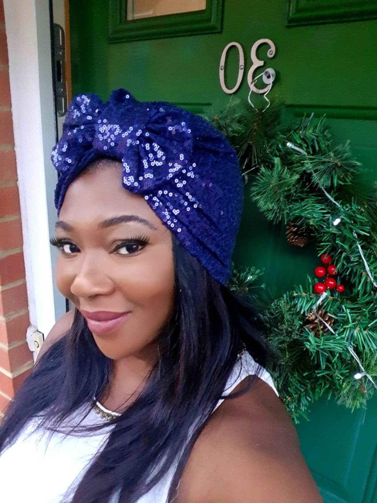 Sequin Turban Hat: Stretchy Pre-tied Fashion Headband - Etsy display picture 2