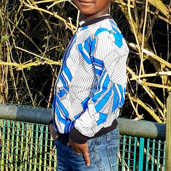 Afrikaanse print kinderjassen/ babyjassen// peuter Ankara jas, kinderen Afrikaanse kleding. Blauw-wit jasje