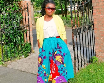 Blue Floral Ankara Midi Skirt: Cotton Special Occasion Outfit