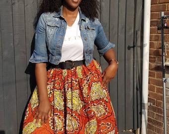 Akara print skirts, Ankara midi skirts with pockets, maxi skirt Ankara fabric, women's gifts