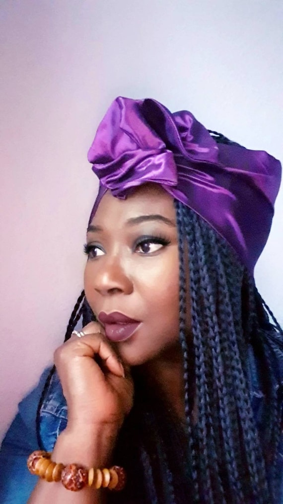 Women’s Satin Turban Headwrap in Deep Purple Sleep Well Satin Tie Hair Wrap - Lilac – Hair Wrap Heaven main image 4