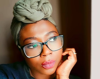 Army Green Jersey Head Wrap: Raw Edge Boho Turban
