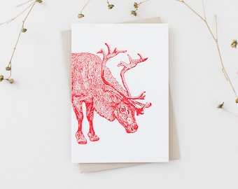 Hand-printed letterpress Christmas card "Merry Reindeer"