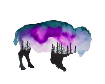 Galaxy Buffalo Watercolor Painting