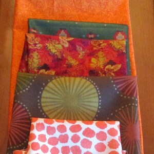 Large Autumn Colored Fabric Remnants of  Orange, Green, Gold, Brown NEW