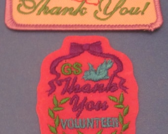 2 Vintage Girl Scout Volunteer Thank You Patches Never Used ca. 1990s